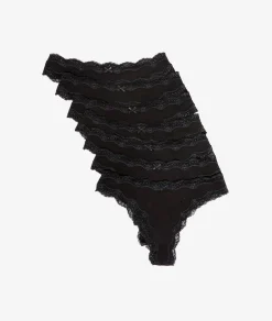 Etam Lot de 7 tangas en coton et dentelle NOIR Online