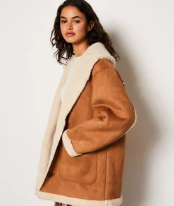 Etam Manteau court avec de la fausse fourrure CHOCOLAT Hot
