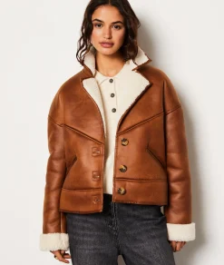 Etam Manteau court avec de la fausse fourrure CHOCOLAT New