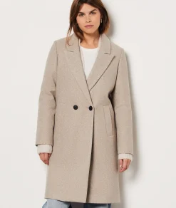 Etam Manteau long boutonné avec laine BEIGE Online