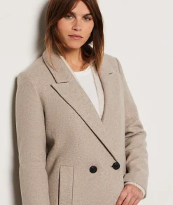 Etam Manteau long boutonné avec laine BEIGE Online