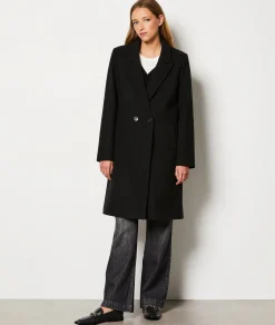 Etam Manteau long boutonné avec laine NOIR Outlet