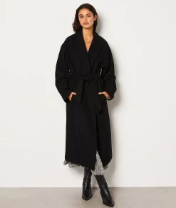 Etam Manteau long ceinturé avec laine NOIR Discount