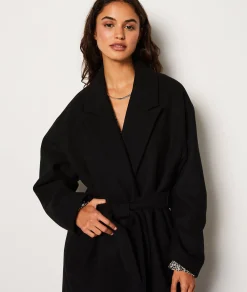 Etam Manteau long ceinturé avec laine NOIR Discount