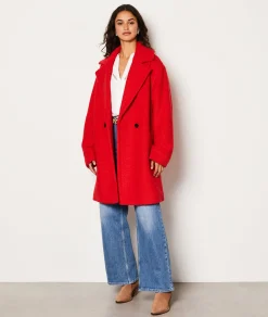 Etam Manteau long effet bouclette avec laine ROUGE Outlet