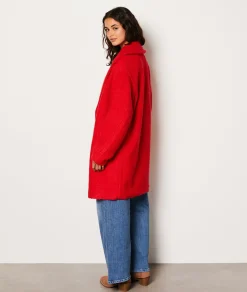 Etam Manteau long effet bouclette avec laine ROUGE Outlet
