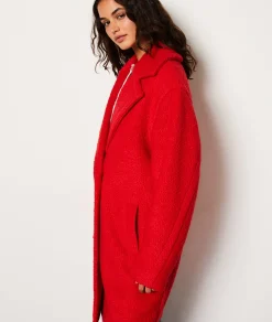 Etam Manteau long effet bouclette avec laine ROUGE Outlet