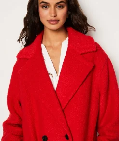 Etam Manteau long effet bouclette avec laine ROUGE Outlet