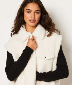 Etam Manteau sans manches en fausse fourrure ECRU Outlet