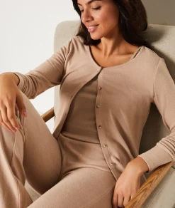 Etam Matching Cardigan and Pyjama Camisole BEIGE Outlet