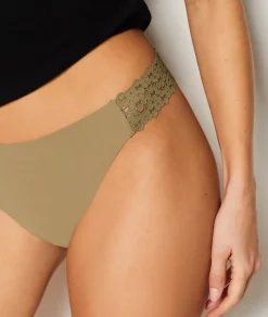 Etam Microfiber and Lace Brief KHAKI Best Sale