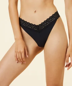 Etam Microfiber And Lace Thong BLACK Cheap
