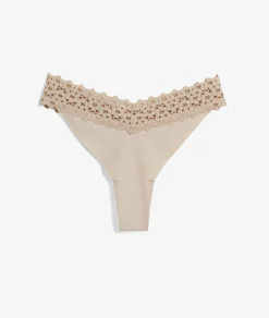 Etam Microfiber And Lace Thong LINEN Sale