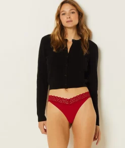 Etam Microfiber And Lace Thong RED Hot