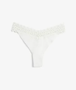 Etam Microfiber And Lace Thong WHITE New