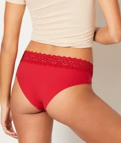 Etam Microfiber Hipsters With Lace Details RED Cheap