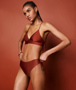 Etam Mid-rise satin bikini bottoms RUSTYRED New