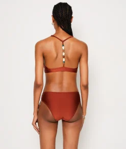Etam Mid-rise satin bikini bottoms RUSTYRED New