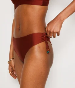 Etam Mid-rise satin bikini bottoms RUSTYRED New