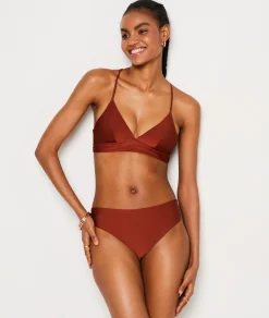Etam Mid-rise satin bikini bottoms RUSTYRED New