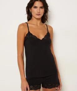 Etam Modal Camisole with Lace Neckline NOIR Discount