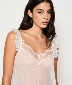 Etam Nuisette en dentelle transparente plumetis cœur BLANC Outlet