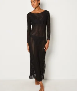 Etam Nuisette longue rayures transparentes NOIR Best