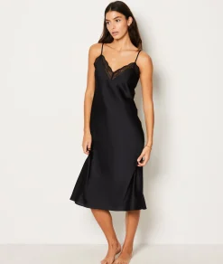 Etam Nuisette longue satinée décolleté dentelle NOIR Cheap