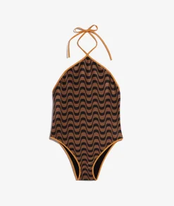 Etam One-Piece Backless Swimsuit Brown New