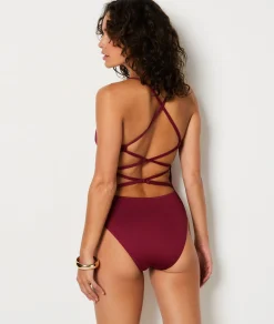 Etam One-Piece Swimsuit with Crossed Back GARNETBORDEAUX Best Sale