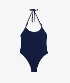 Etam One-Piece Swimsuit with Halter Neck and Ring Details NIGHTBLUE Best Sale