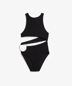 Etam One-Piece Swimsuit with Ring Detail and Side Cut-Out BLACK Flash Sale