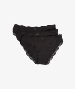 Etam 3-Pack of Cotton and Lace Briefs BLACK Outlet