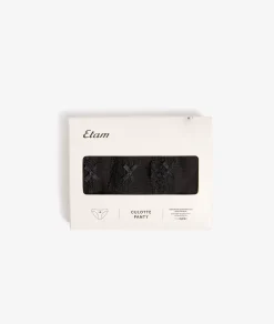 Etam 3-Pack of Cotton and Lace Briefs BLACK Outlet