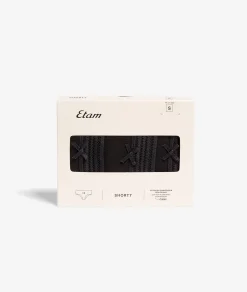 Etam 3-Pack of Organic Cotton & Lace Shorties NOIR Fashion
