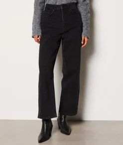 Etam Pantalon coupe droite à strass NOIR Discount