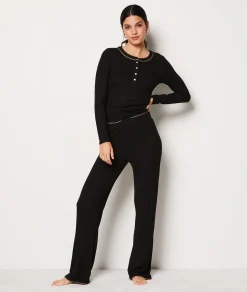 Etam Pantalon de pyjama côtelé droit NOIR Best