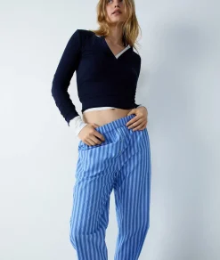Etam Pantalon de pyjama en coton à rayures BLEU Shop