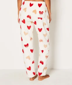Etam Pantalon de pyjama polaire à cœurs ECRU Best Sale
