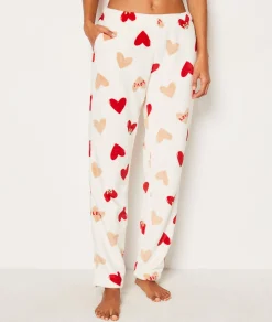 Etam Pantalon de pyjama polaire à cœurs ECRU Best Sale
