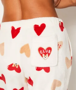 Etam Pantalon de pyjama polaire à cœurs ECRU Best Sale