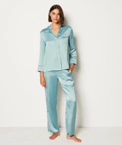Etam Pantalon de pyjama satiné BLEUVERT Sale