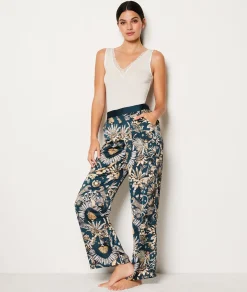 Etam Pantalon de pyjama satiné imprimé IMPFONDVERT New