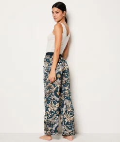 Etam Pantalon de pyjama satiné imprimé IMPFONDVERT New