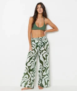 Etam Patterned Cotton Beach Trousers WHITE Hot