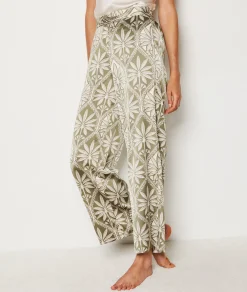Etam Patterned Satin Pyjama Trousers GREENBACKGROUNDPRINT Store