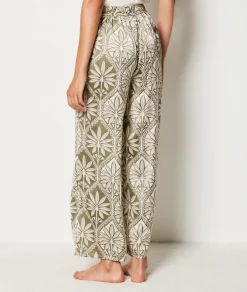 Etam Patterned Satin Pyjama Trousers GREENBACKGROUNDPRINT Store