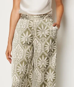 Etam Patterned Satin Pyjama Trousers GREENBACKGROUNDPRINT Store