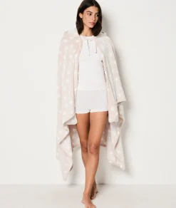 Etam Plaid cape en polaire à motifs cœur ECRU Cheap