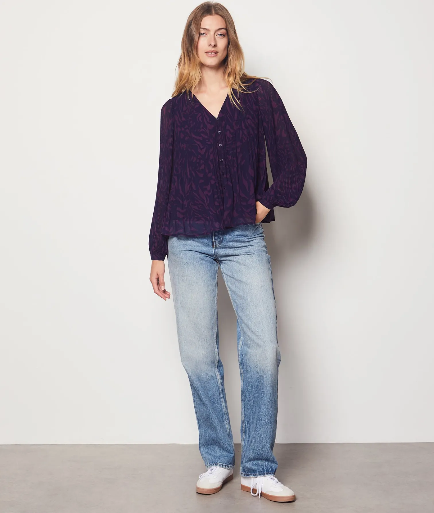 Etam Pleated Long-sleeved Shirt VIOLETPRINTEDIMP. Flash Sale